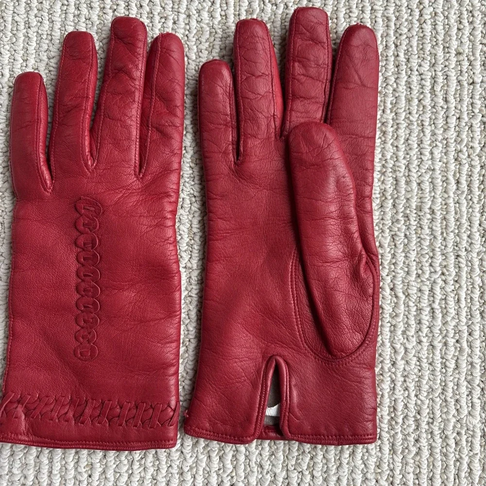 Vintage Red Gloves by Superb 6.5 Made in Italy Leather Lined Gift Women's Prop